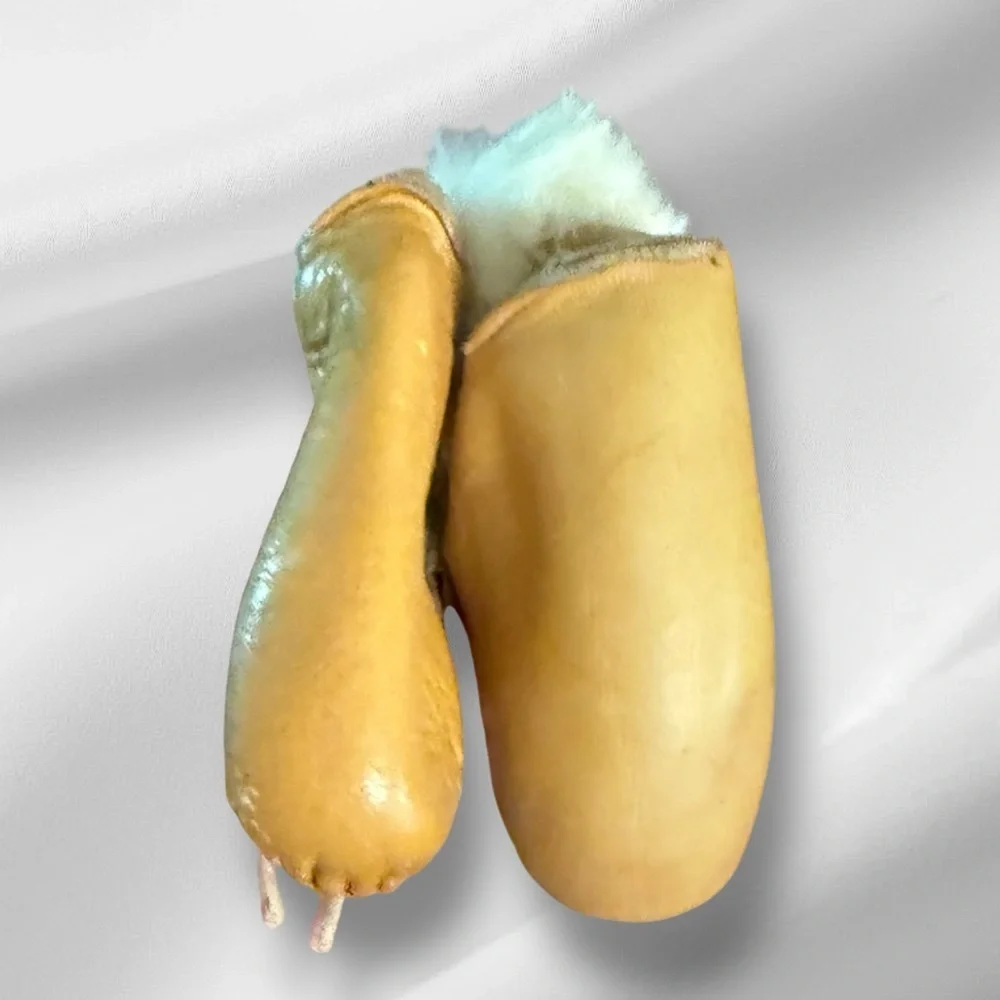 Vintage‎ Fur Leather Newborn Moccasin Booties